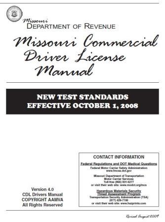 Missouri Department of Transportation Manual on Commercial Driver License